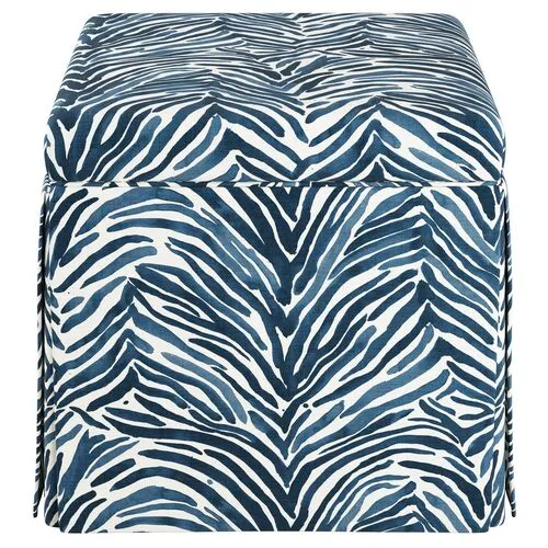 Anne Skirted Storage Ottoman - Blue Zebra - Handcrafted