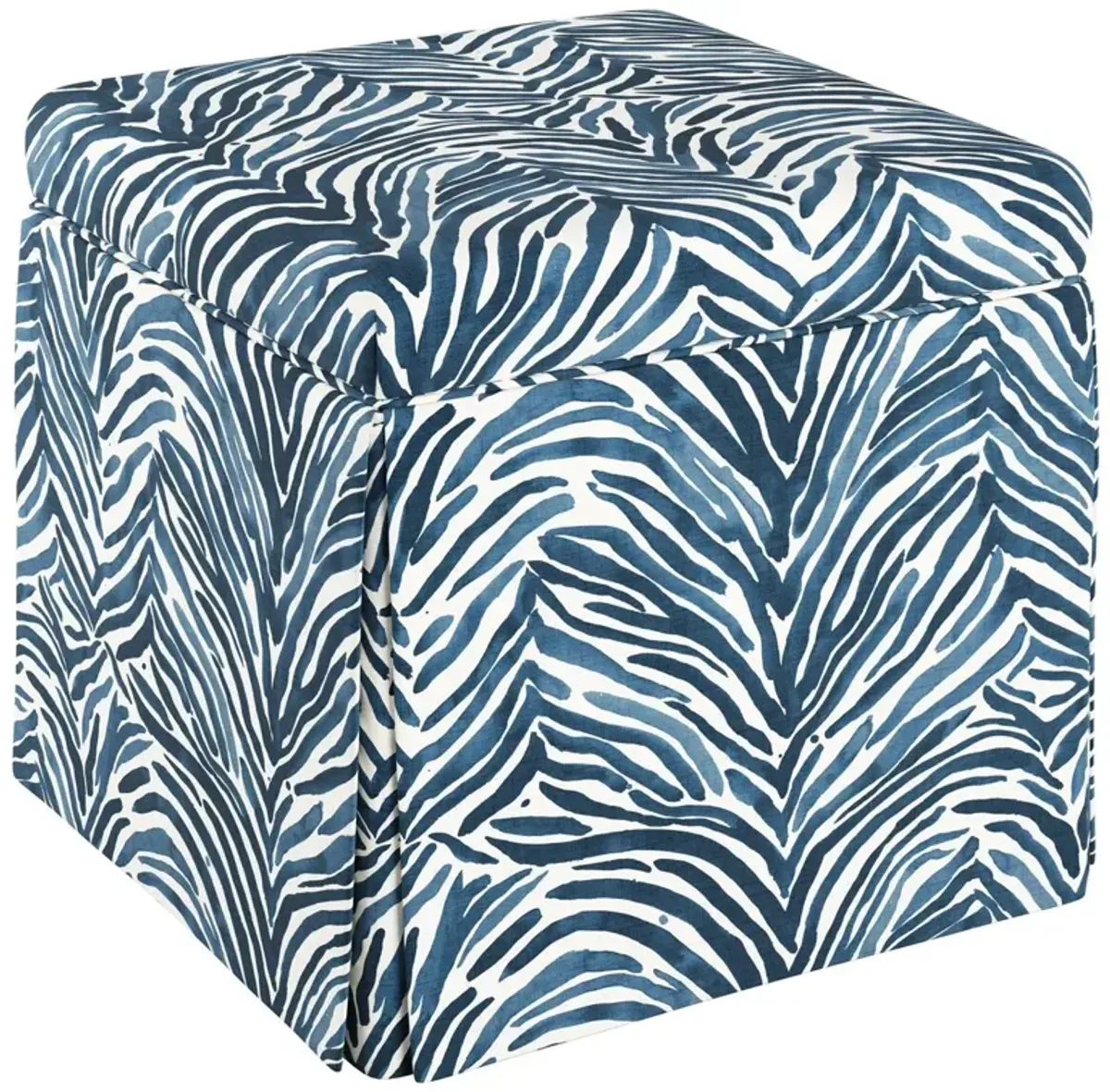 Anne Skirted Storage Ottoman, Blue Zebra
