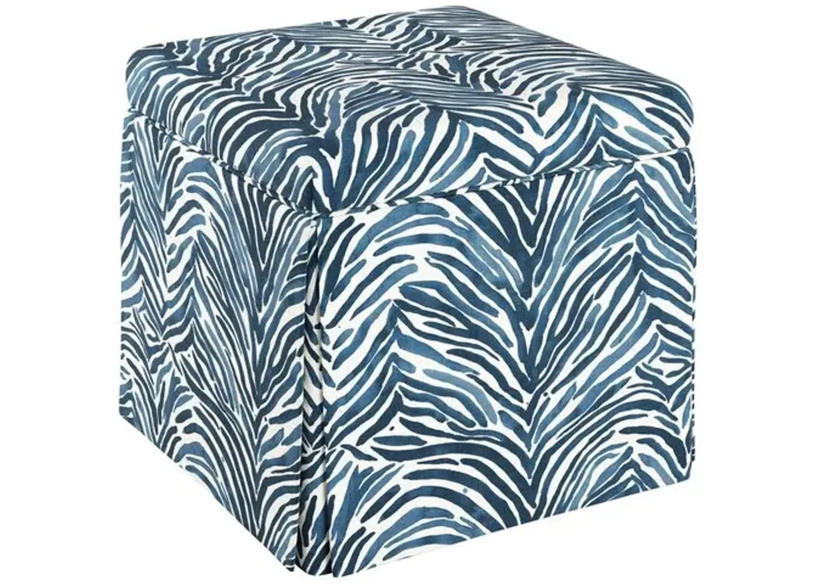 Anne Skirted Storage Ottoman - Blue Zebra - Handcrafted