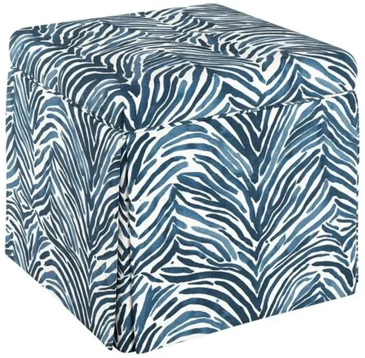 Anne Skirted Storage Ottoman - Blue Zebra - Handcrafted