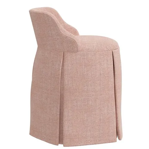 Addie Vanity Stool - Linen - Handcrafed in The USA - Pink, Sturdy, Contoured Back - Versatile, Comfortable, Functional
