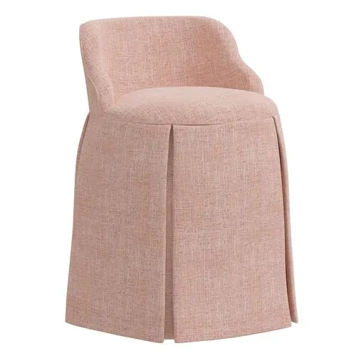 Addie Vanity Stool - Linen - Handcrafed in The USA - Pink, Sturdy, Contoured Back - Versatile, Comfortable, Functional