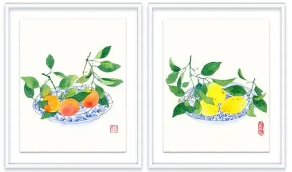 Gabby Malpas - Clementines & Lemons Diptych Painting - Orange