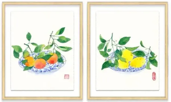 Gabby Malpas - Clementines & Lemons Diptych Painting - Orange