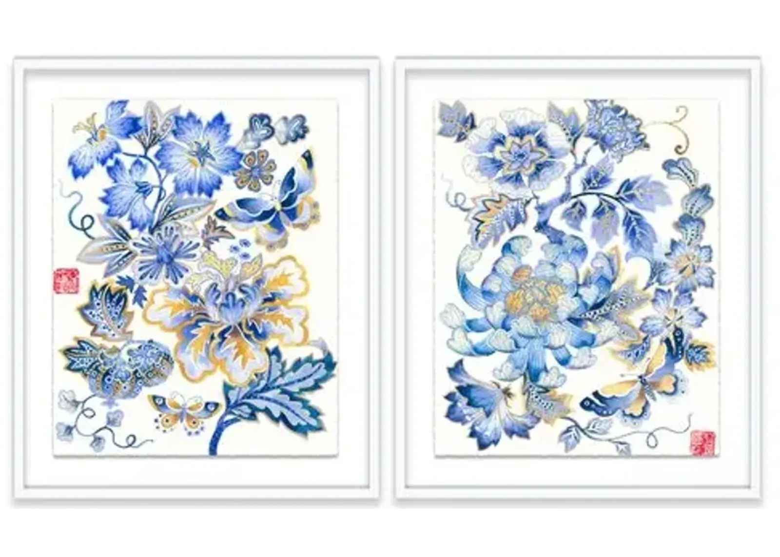 Gabby Malpas - Fantasy Floral Diptych - Blue