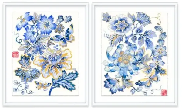 Gabby Malpas - Fantasy Floral Diptych Painting - Blue