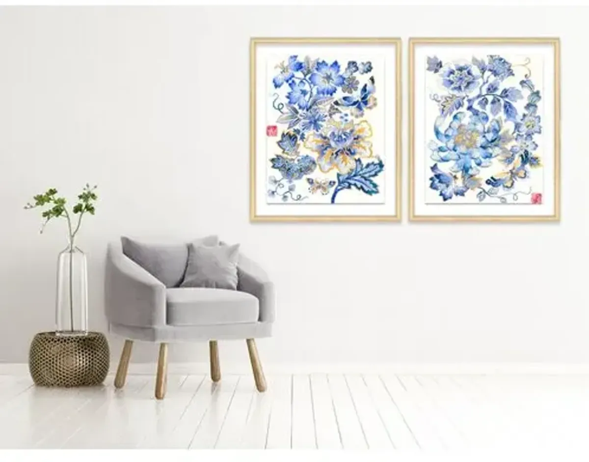 Gabby Malpas - Fantasy Floral Diptych - Blue