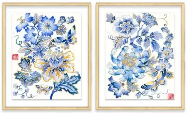 Gabby Malpas - Fantasy Floral Diptych Painting - Blue