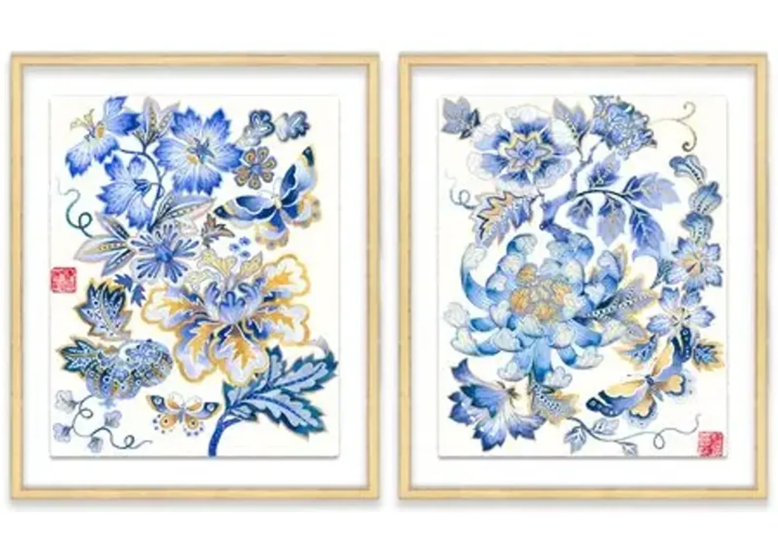 Gabby Malpas - Fantasy Floral Diptych - Blue