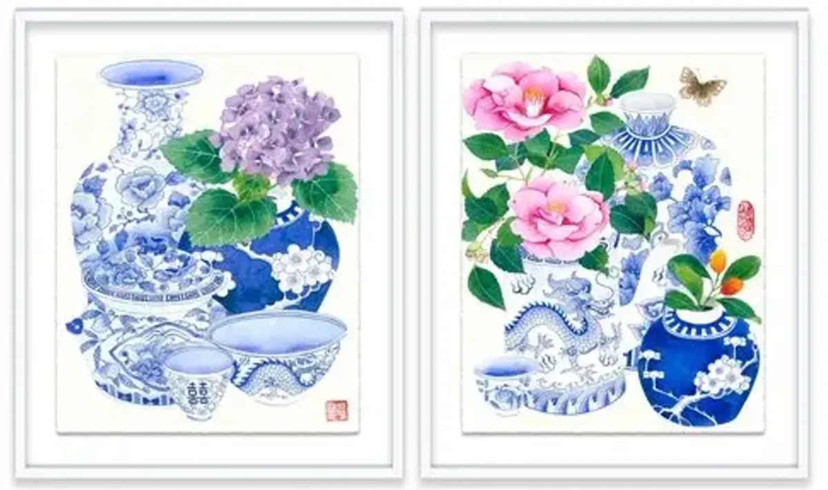 Gabby Malpas - Floral Diptych Painting - Blue