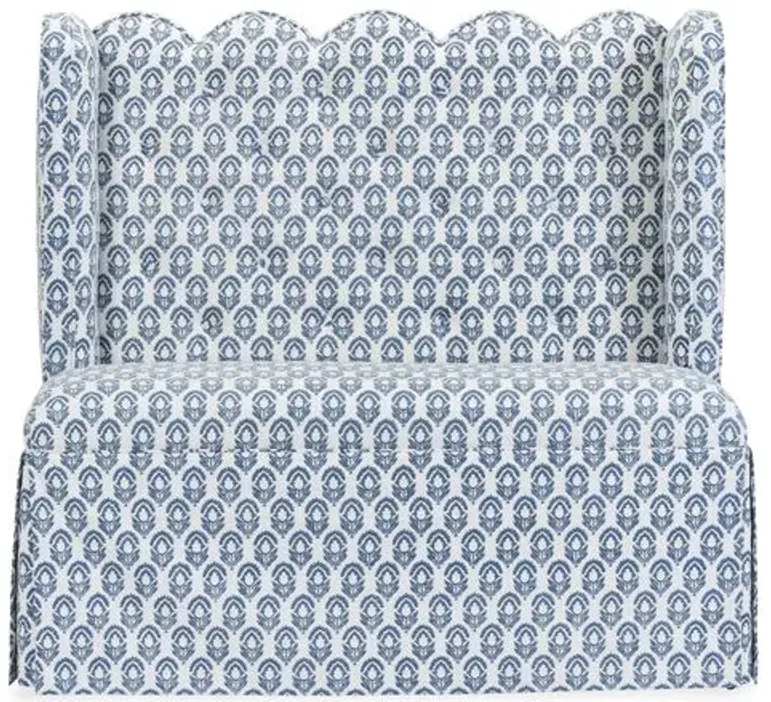 Regina Scallop Banquette - Handcrafted - Blue