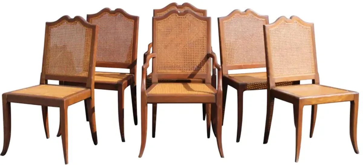 Midcentury Carved Dining Chairs - Set of 6 - Something Vintage - Brown