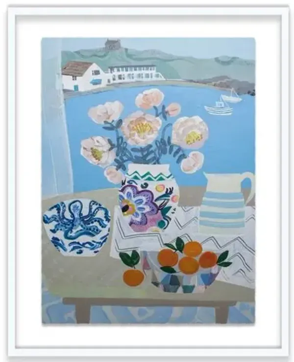 Emma Williams - Camellias and Clementines Painting - Blue