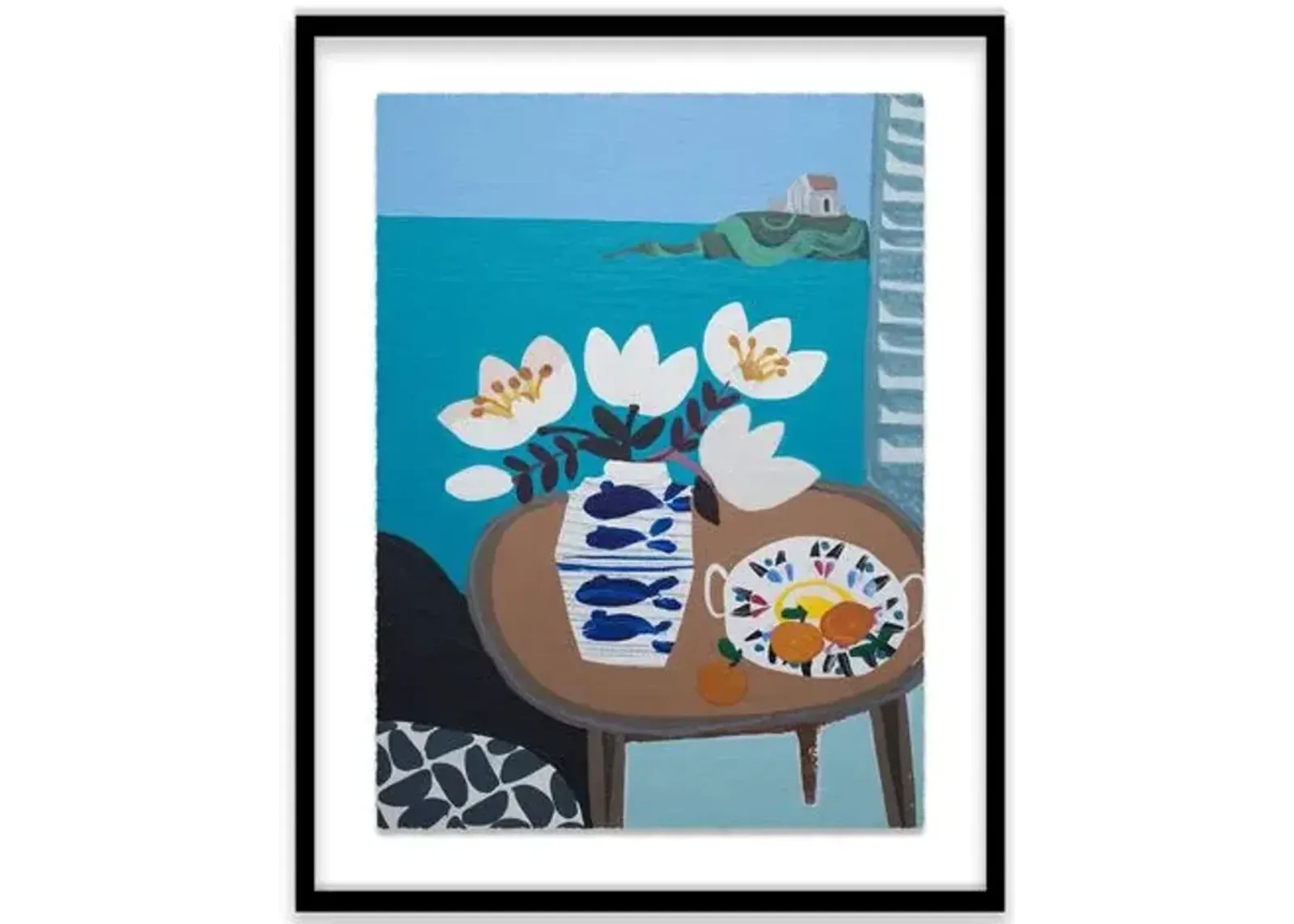 Emma Williams - White Tulips in Fish Vase - Blue