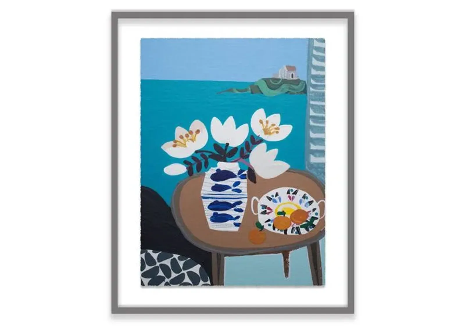 Emma Williams - White Tulips in Fish Vase - Blue