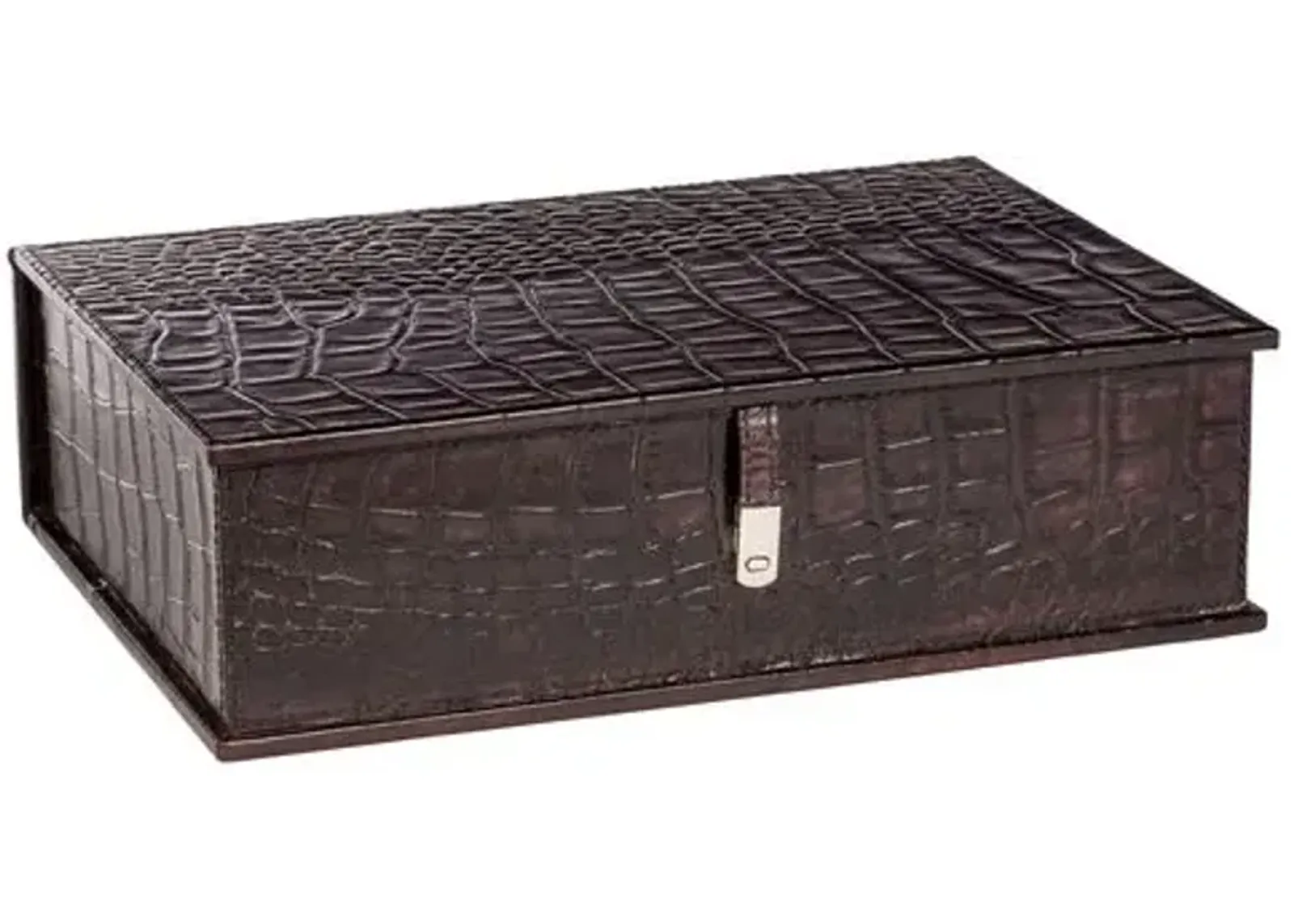 Barclay Butera - Bradburn Home - 18" Alligator Leather Box - Brown - Handcrafted