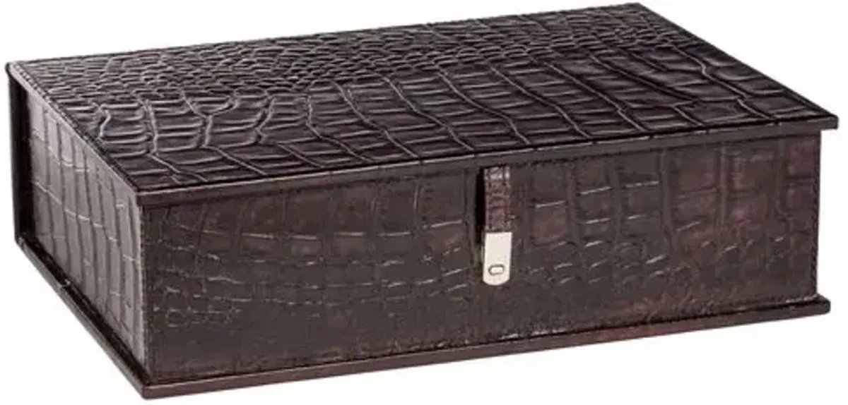 Barclay Butera - Bradburn Home - 18" Alligator Leather Box - Brown - Handcrafted