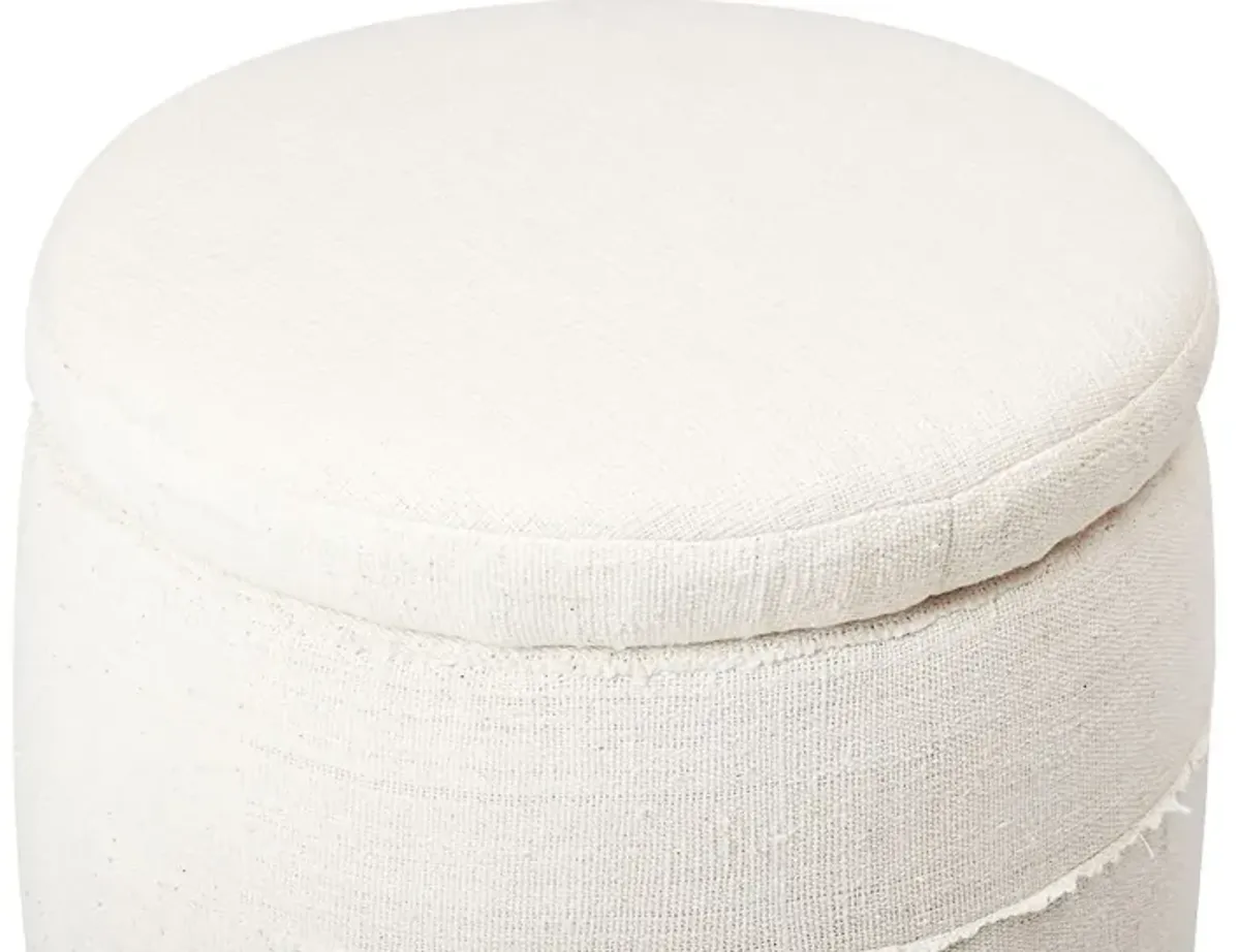 Natural Hand-Woven Storage Ottoman - White