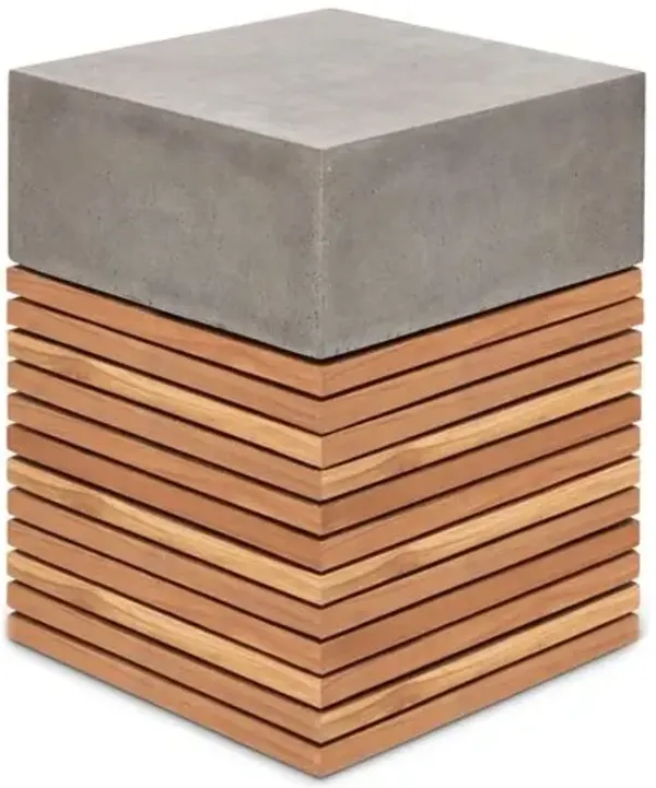 Marty Indoor/Outdoor Concrete/Teak Two-Tone Stool - Gray