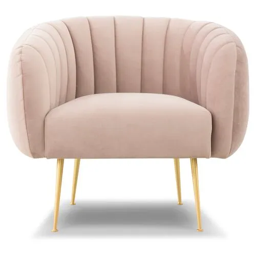 Cayla Channeled Accent Chair - Velvet - Pink, Comfortable, Durable, Velvet Upholstery