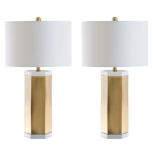 Set of 2 Scola Table Lamps - Gold/White