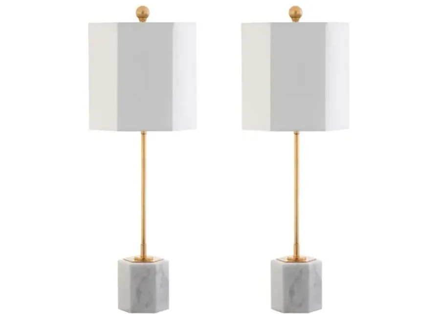 Set of 2 Willard Hexagonal Table Lamps - Gold Leaf/White