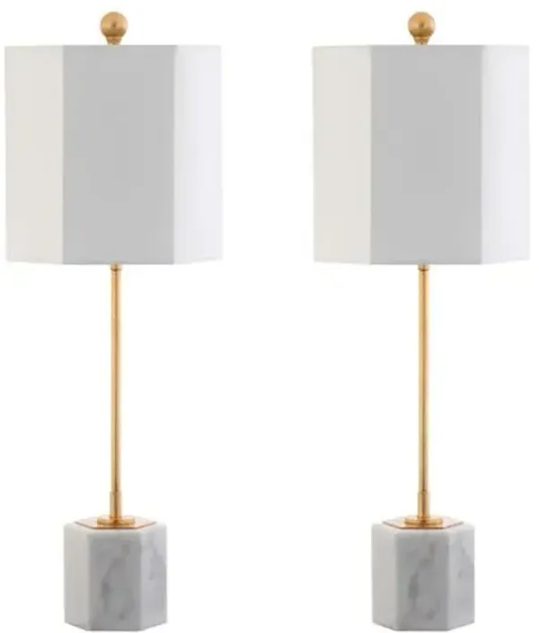 Set of 2 Willard Hexagonal Table Lamps - Gold Leaf/White