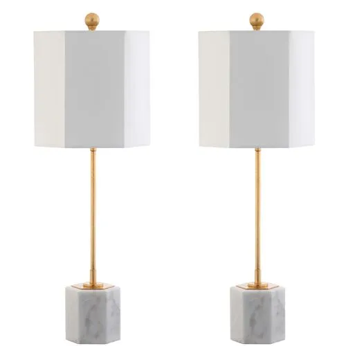 Set of 2 Willard Hexagonal Table Lamps - Gold Leaf/White