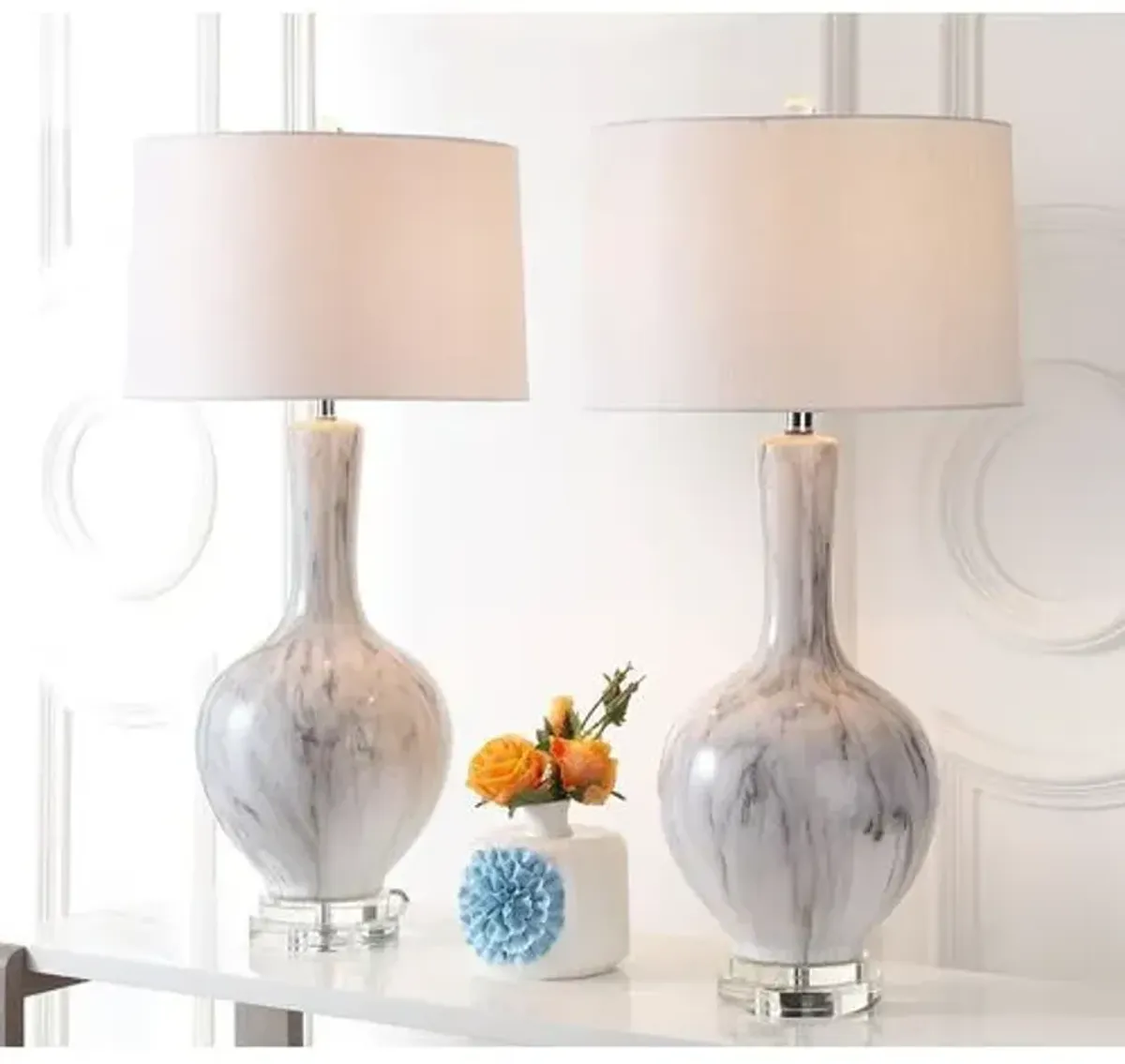 Set of 2 Sharzer Table Lamps - White/Gray