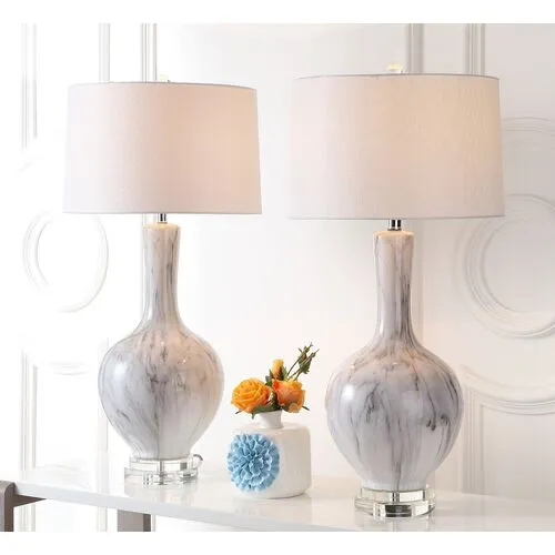 Set of 2 Sharzer Table Lamps - White/Gray