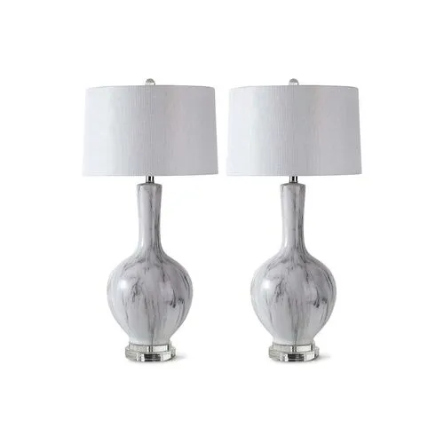 Set of 2 Sharzer Table Lamps - White/Gray