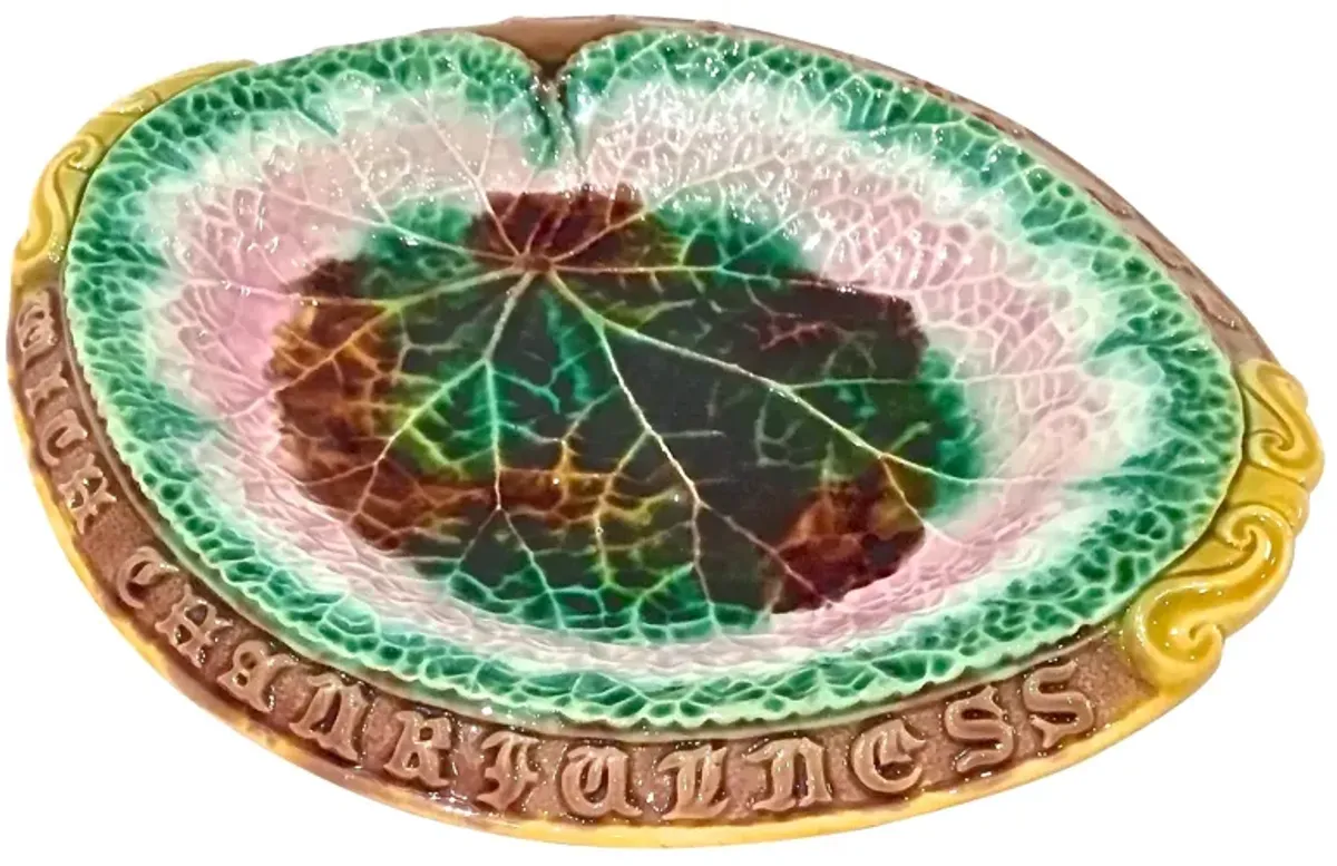 Antique Etruscan Majolica Bread Platter - Vermilion Designs - Green