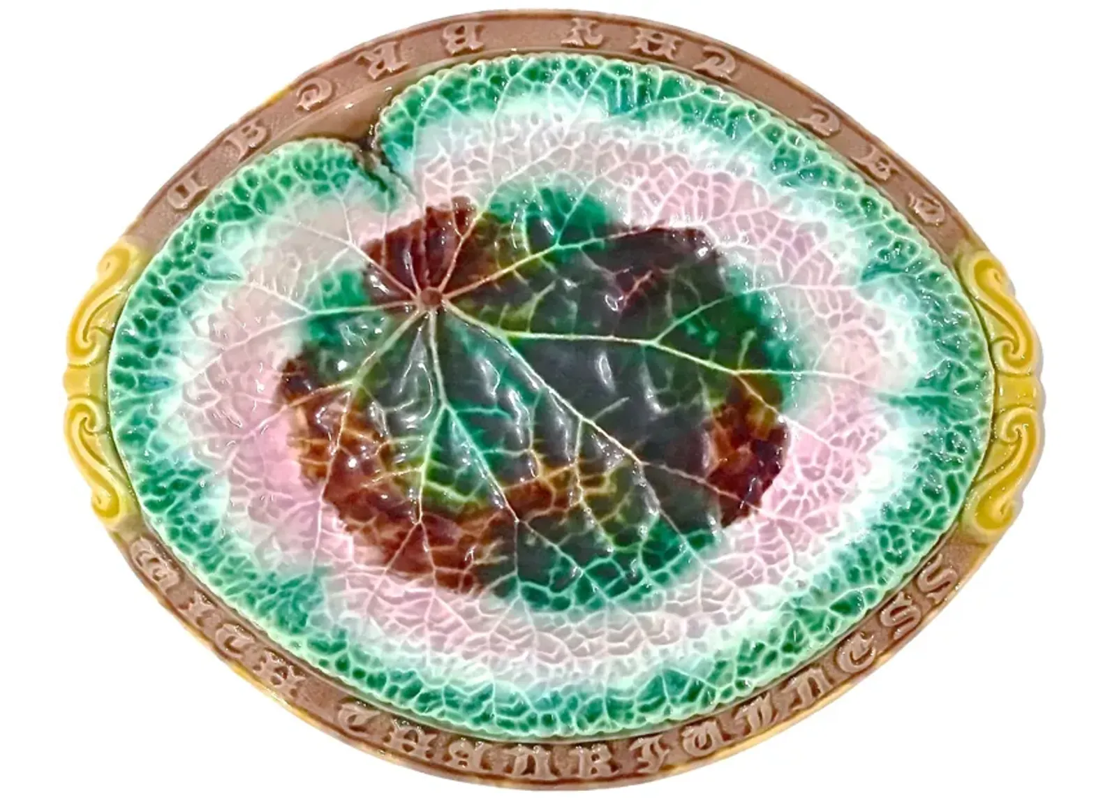 Antique Etruscan Majolica Bread Platter - Vermilion Designs - Green