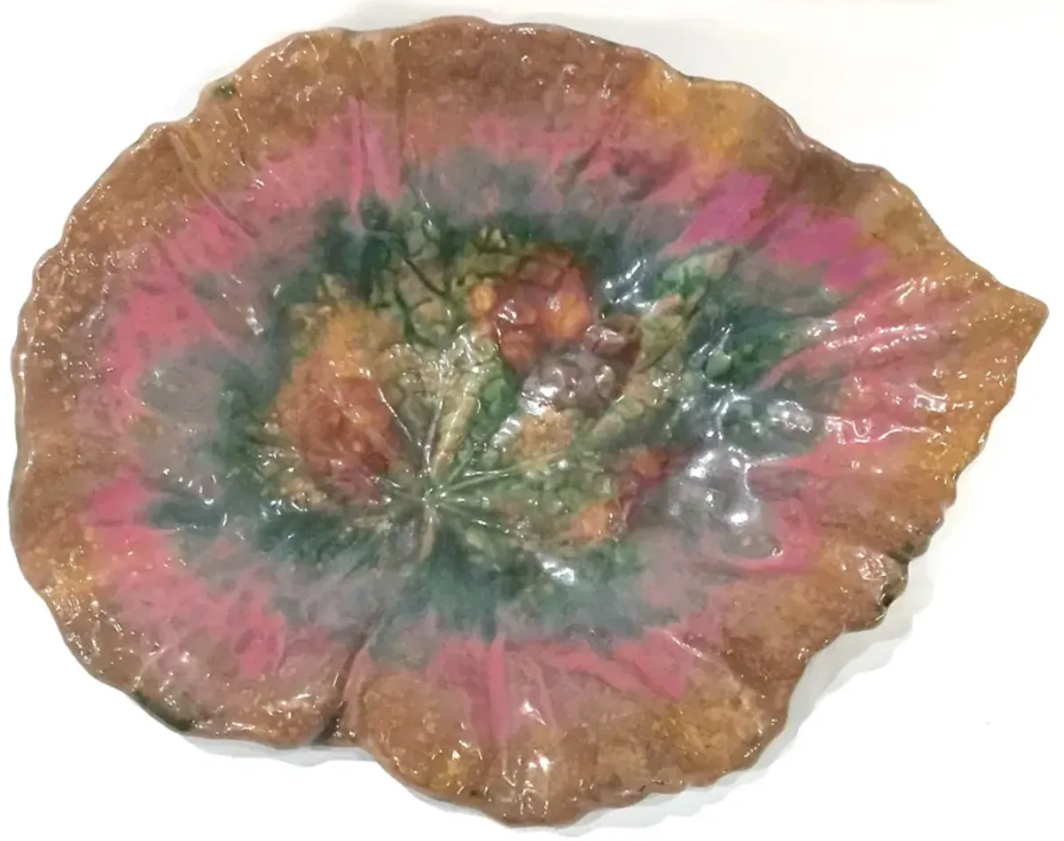 Antique Etruscan Majolica Leaf Bowl - Vermilion Designs - pink