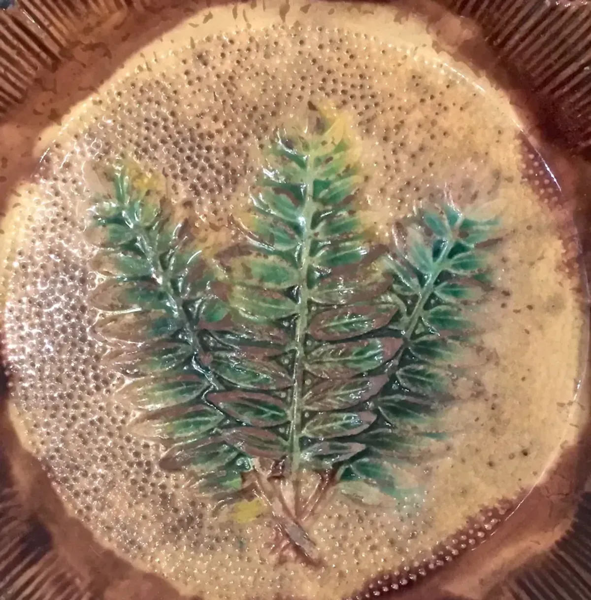 Antique Majolica Fern Bowl - Vermilion Designs - brown