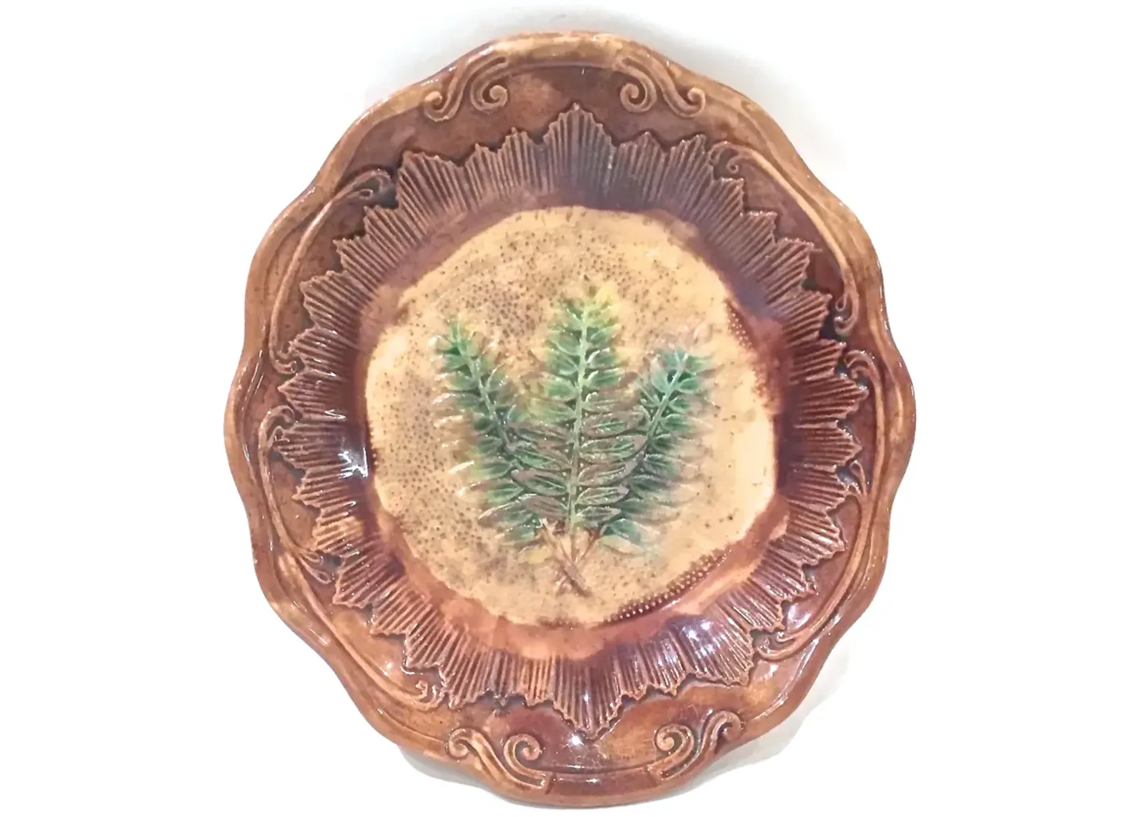 Antique Majolica Fern Bowl - Vermilion Designs - brown