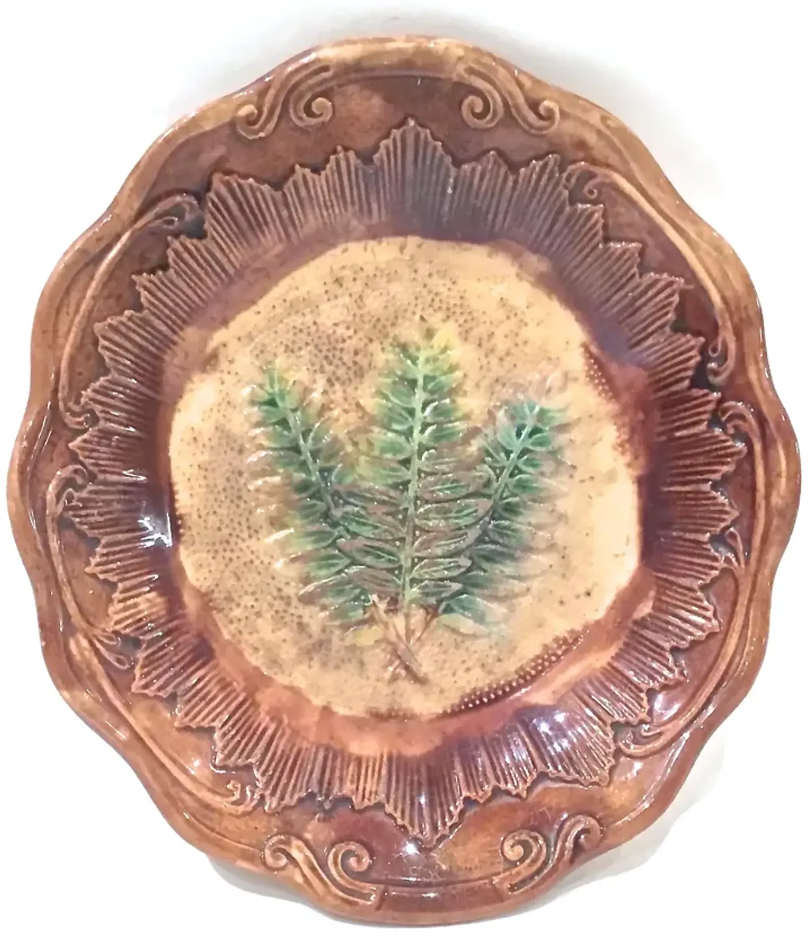 Antique Majolica Fern Bowl - Vermilion Designs - brown