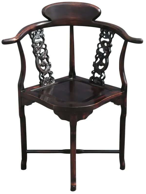 Hand-Carved Corner Chair - Something Vintage - Brown
