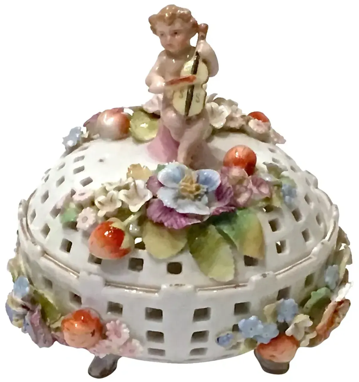 Dresden Porcelain Cherub & Floral Jar - Vermilion Designs - Ivory