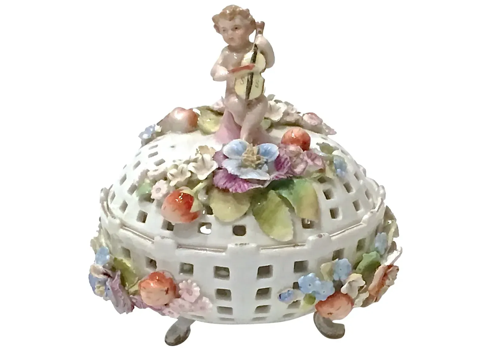 Dresden Porcelain Cherub & Floral Jar - Vermilion Designs - Ivory