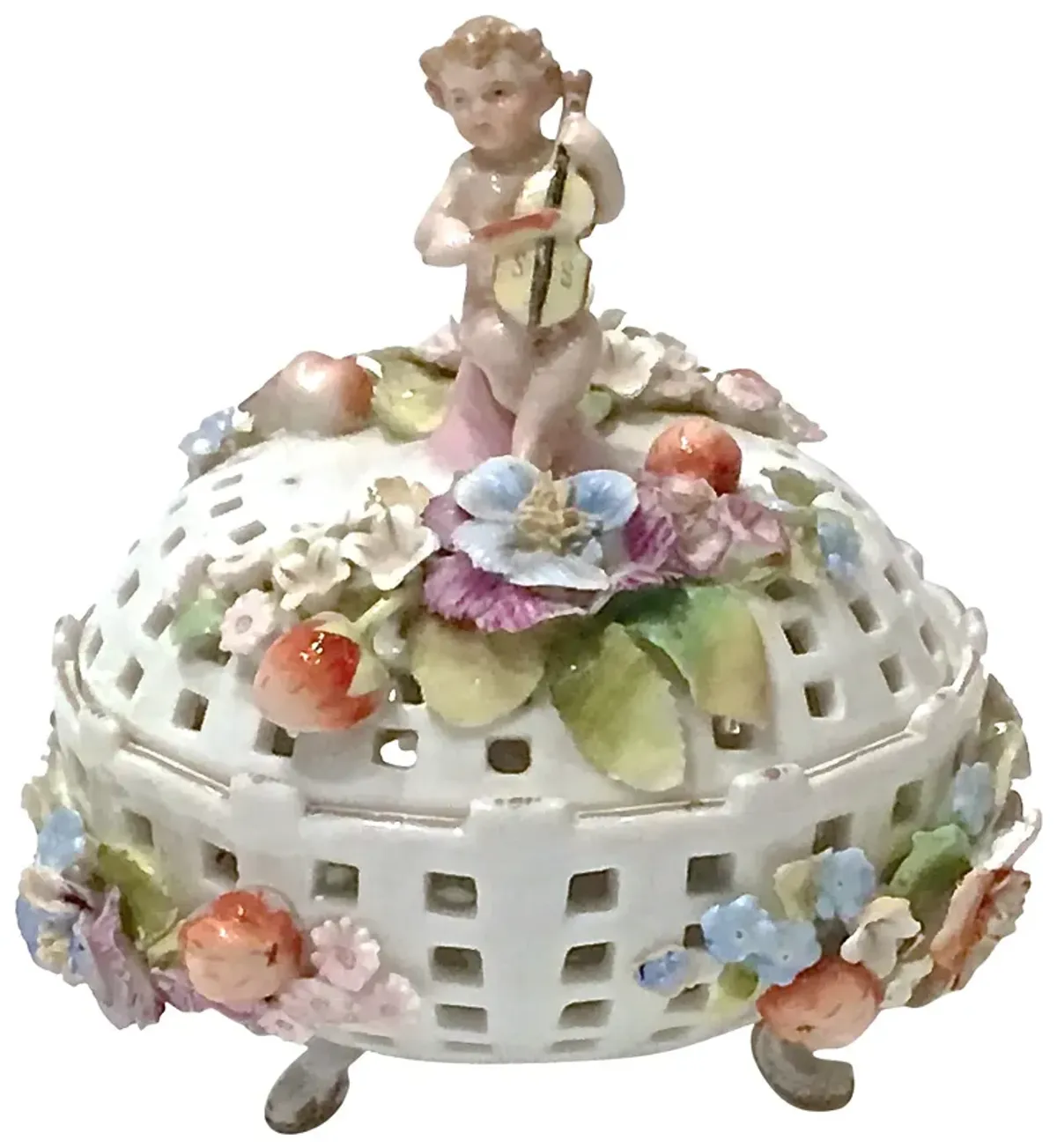 Dresden Porcelain Cherub & Floral Jar - Vermilion Designs - Ivory