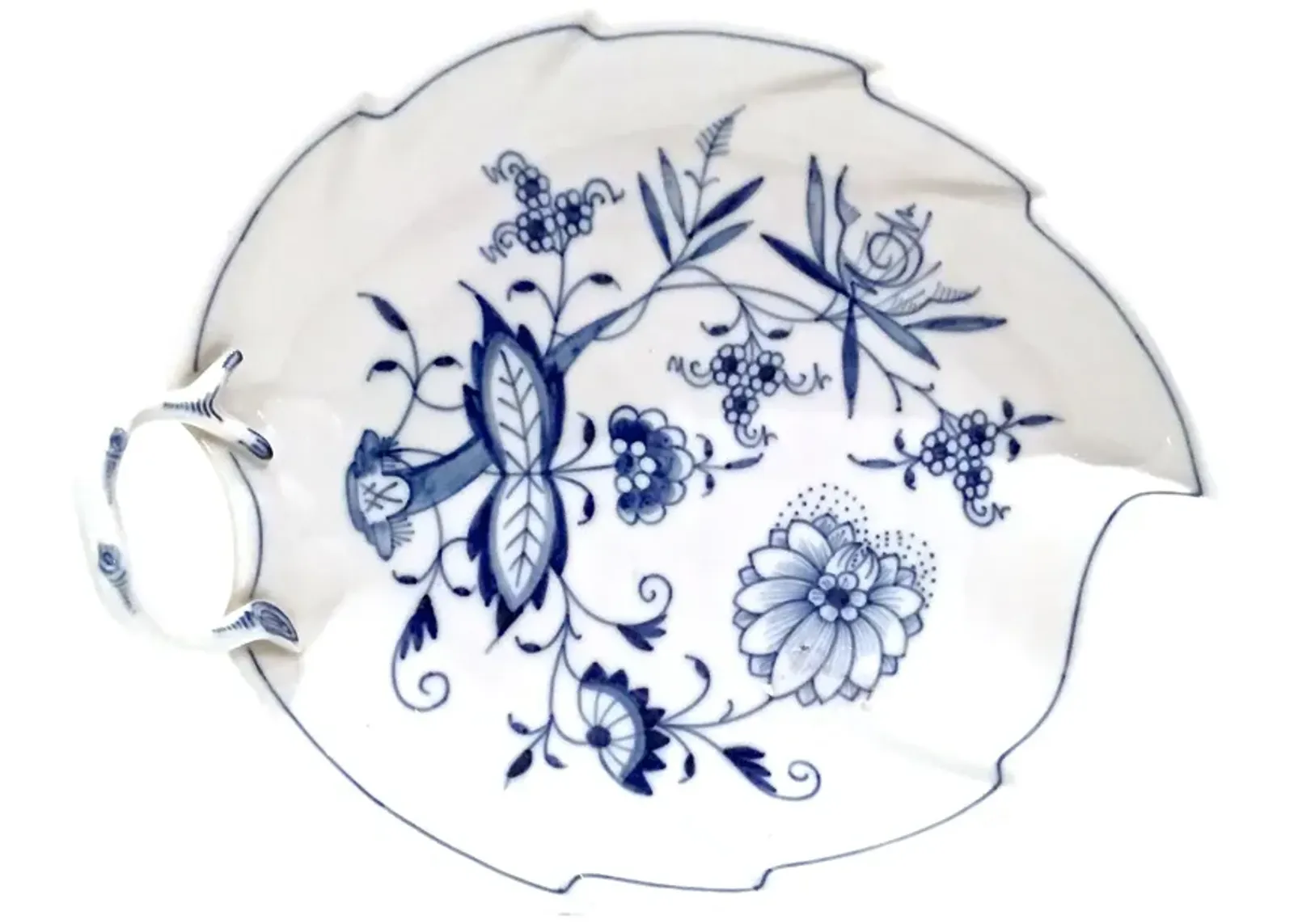 Meissen Blue Onion Floral Leaf Dish - Vermilion Designs