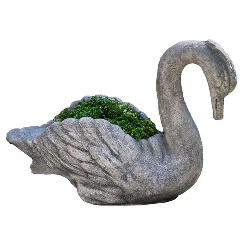 25" Newport Swan Outdoor Planter - Alpine Stone - Campania International - Gray - 24.5"l x 11.25"w x 17.5"h