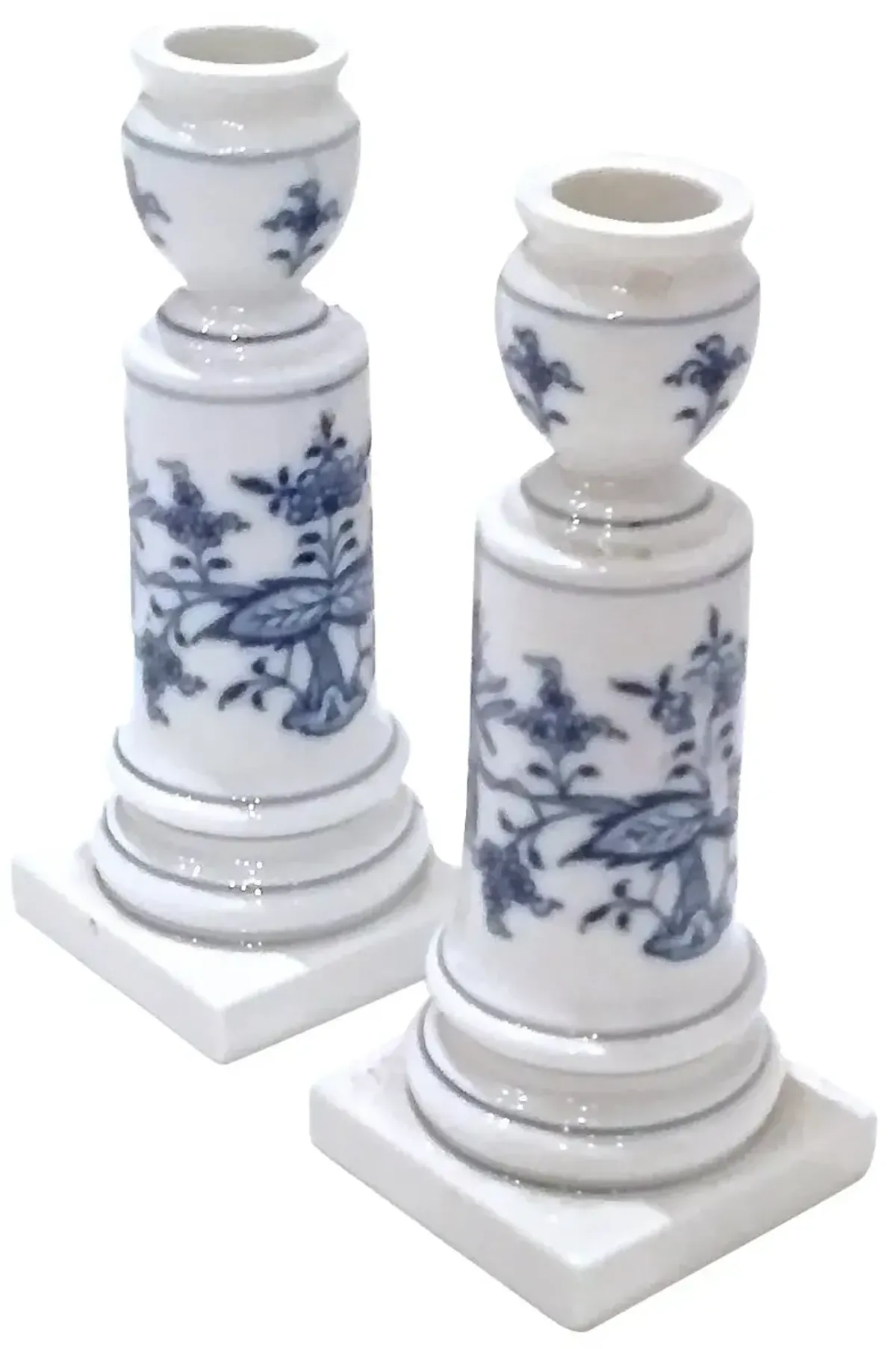 Meissen Floral Candleholders - Set of 2 - Vermilion Designs - Blue