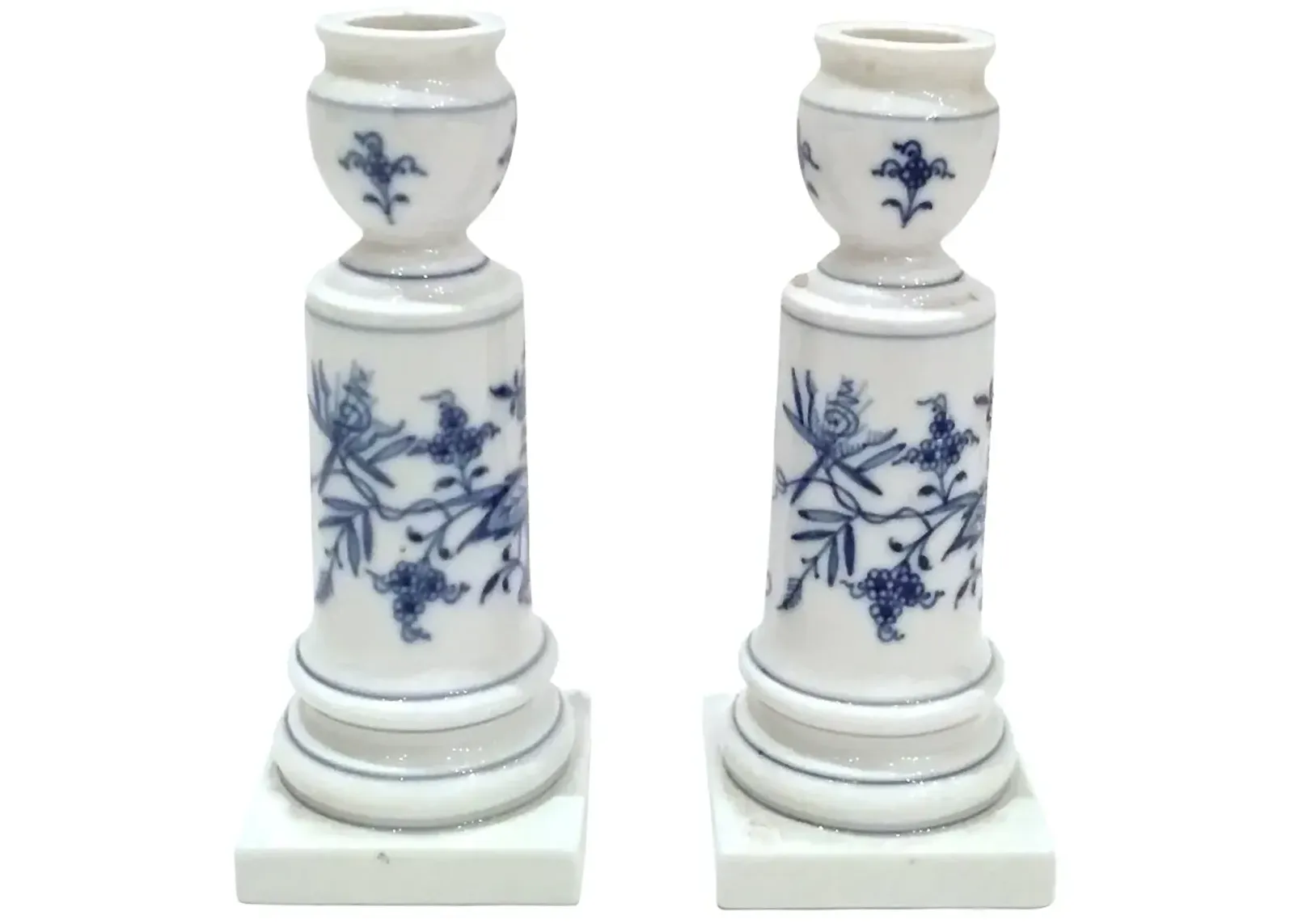 Meissen Floral Candleholders - Set of 2 - Vermilion Designs - Blue