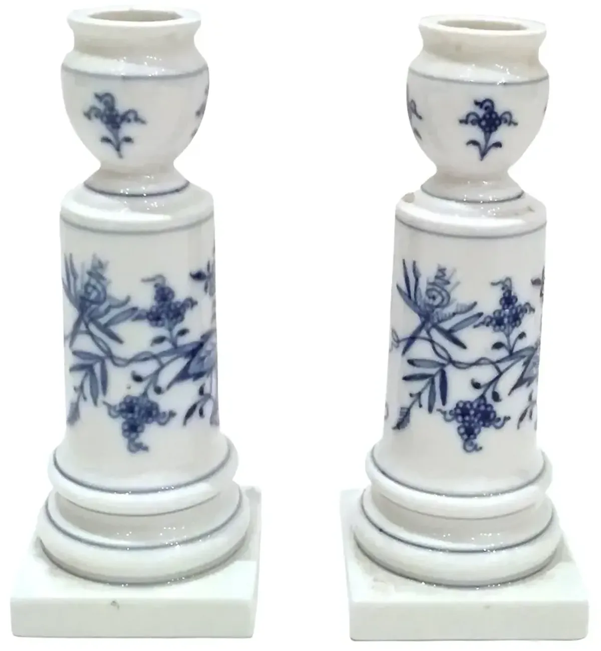 Meissen Floral Candleholders - Set of 2 - Vermilion Designs - Blue