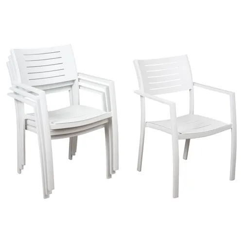 Set of 4 Noordam Outdoor Aluminum Armchairs - White