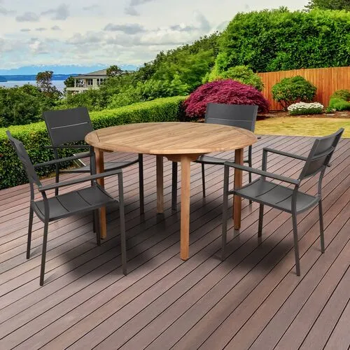 Koningsdam 5-Pc Round Outdoor Dining Set - Natural/Gray