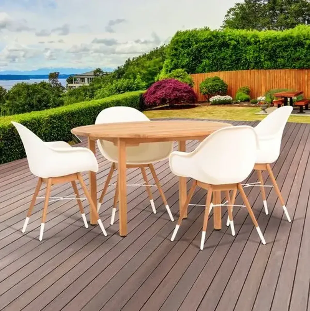 Charlotte 5-Pc Round Outdoor Dining Set - White/Natural