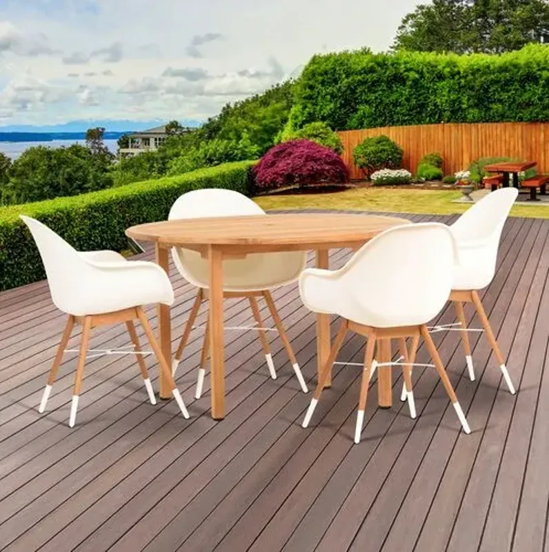 Charlotte 5-Pc Round Outdoor Dining Set - White/Natural